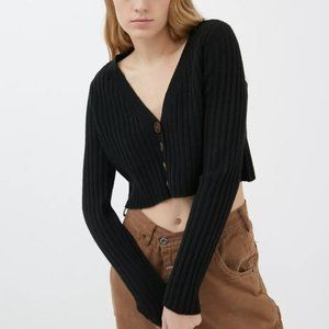 Black Ribbed Cropped Cardigan